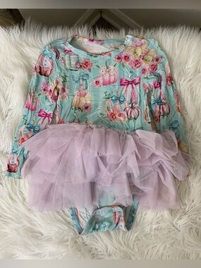 Posh Peanut Aqua Floral Tutu Baby Bodysuit Size 12-18M